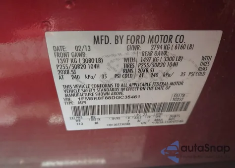 2013 Ford Explorer Limited из США, поврежденный, VIN 1FM5K8F88DGC35461